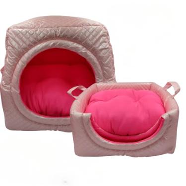 Imagem de Cama Caminha Túnel Toca iglu pet 2 em 1 Cachorro Gato Tamanhos M G GG(Rosa Metalizado,G 45x45)