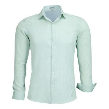Imagem de Camisa Social Listrada Slim Ml Amil Passa Fácil Elastan 1876, Verde, 1