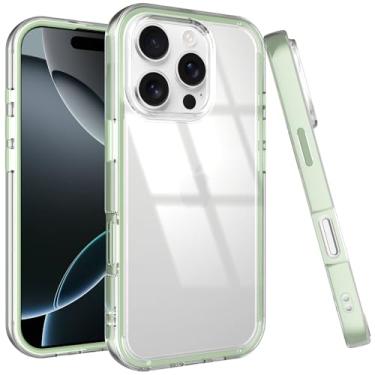 Imagem de Puxicu Capa de acrílico 2 em 1 para iPhone 13 Pro, antiamarelamento, proteção de nível militar, capa fina à prova de quedas para iPhone 13 Pro 6,1 polegadas, transparente + verde claro