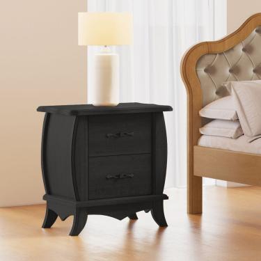 Imagem de Mesa de Cabeceira Clássica Império 2 Gavetas em Madeira Maciça Ébano