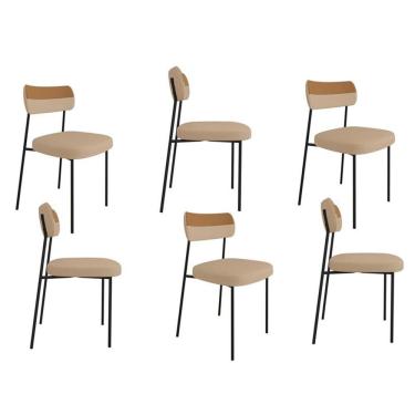Imagem de Kit 6 Cadeiras Mila Laminado Caramelo/Linho Bege - FdECOR