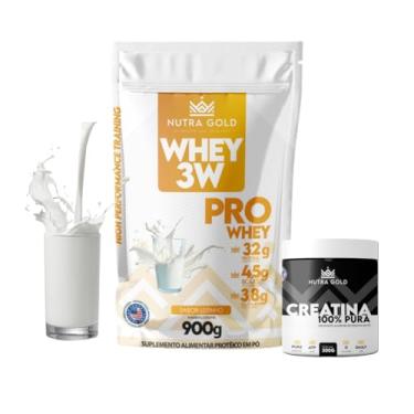 Imagem de Combo Whey Protein 3w 900g refil + Creatina Pura 300g Nutra Gold (900, Leitinho)