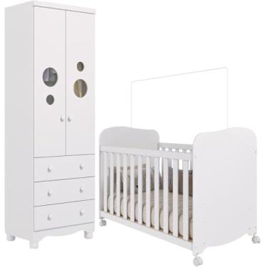 Imagem de Quarto Bebê Completo Berço Americano Uli Guarda Roupas 2 Portas 3 Gavetas Bolinha 100% MDF