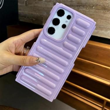 Imagem de Capa protetora de almofada com listras 3D de luxo para Samsung Galaxy S25 S24 S23 Ultra Plus FE A55 A35 M55 M15 F55, capa à prova de choque, roxa, para Samsung S23