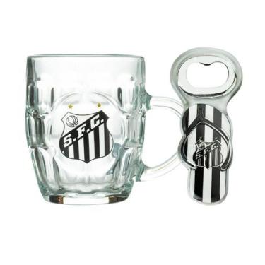 Imagem de Caneca Vidro 310ml Santos com Abridor Produto Oficial - mileno