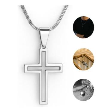 Imagem de Corrente Masculina Veneziana Prata + Pingente Cruz Vazado - Diora, Pra