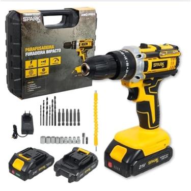 Imagem de Furadeira Parafusadeira Impacto SparkBr AMG-PR01 21V 26 Acessorios 2 Baterias Cm LED Maleta Profissional Recarregável