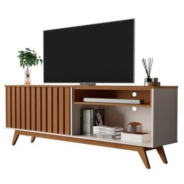 Imagem de RACK BANCADA BURT RIPADO 160cm RETRÔ PÉS MADEIRA OFF WHITE / FREIJÓ PA