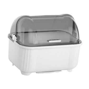 Imagem de Ｂｅｓｇａ Escorredor de pratos, caixa de armazenamento de utensílios para balcão de cozinha, suporte de armazenamento de utensílios de mesa domésticos com tampa, Cinzento/Branco