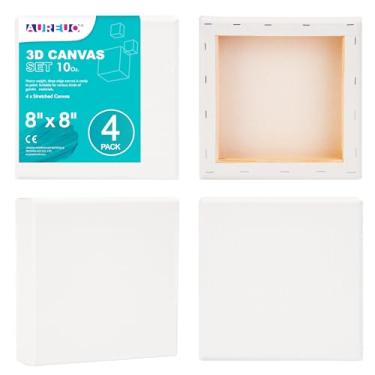 Imagem de AUREUO Tela De Galeria 8X8" - 1,5" Profundidade, Pacote Com 4, 10 Oz, Primer Triplo Gesso, 100% Algodão, Quadrada, Branca, Para Pintura Acrílica E A Óleo