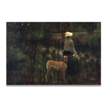 Imagem de Woman And Her Dog John Lavery Iconic Realist Portrait & War Scene Canvas Art – Decoração de parede irlandesa atemporal para casa 30 x 45 cm Un Framed