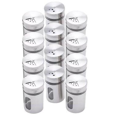 Imagem de Saleiro E Pimenteiro Vidro E Inox Com Visor 12 Unidades