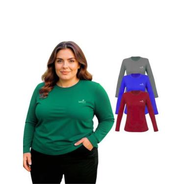 Imagem de Kit Com 3 Manga Longa Plus Size Uv Feminina Cores Sortidas - Olv Jeans