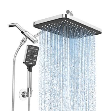 Imagem de Chuveiro de chuva de alta pressão com conjunto de spray portátil, chuveiro duplo ajustável de 30,5 cm, chuveiro duplo e tandem, chuveiro cascata banheiro - cromado prateado