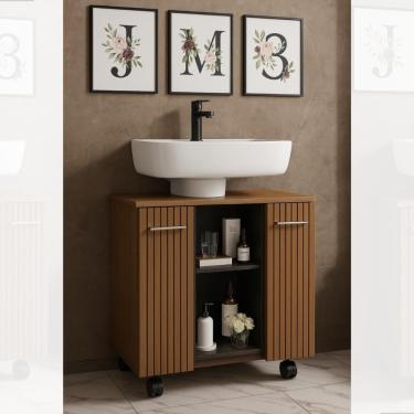 Imagem de Gabinete Premium Movelove Organizador Retrô Para Banheiro Freijó Ripado Freijó Ripado