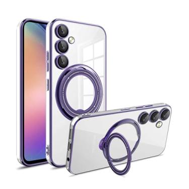 Imagem de HJZSZX Para Samsung S23Ultra Suporte Rotativo de Metal TPU Revestimento Transparente Capa Traseira (Para Samsung S23Ultra/Roxo)