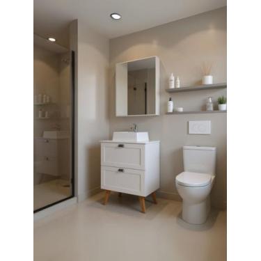 Imagem de Gabinete para Banheiro com Tampo Cuba e Armario 60cm Retro Mdf Branco 