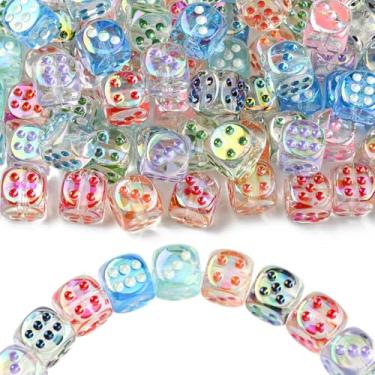 Imagem de Ipotkitt 50 peças cores mistas iridescentes transparentes acrílico esmalte contas cubo quadrado tema jogo contas soltas para fazer joias faça você mesmo, pulseira, colar, brincos, chaveiros, decoração
