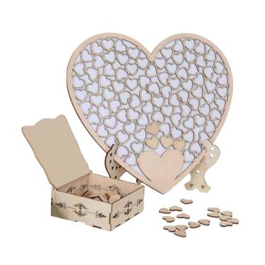 Imagem de oshhni para livro de visitas de casamento com suporte, centro de mesa, moldura rústica em formato de coração, caixa de armazenamento de madeira