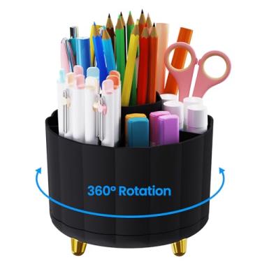 Imagem de IVEETTY Suporte de lápis para mesa giratório 360, suporte de caneta para mesa ou sala de aula, organizador de copo de lápis e caneta, suporte giratório, porta-pincéis de maquiagem com 6 compartimentos
