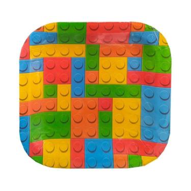 Imagem de Prato Quadrado Festa Bloquinhos 18Cm Com 8Un Junco