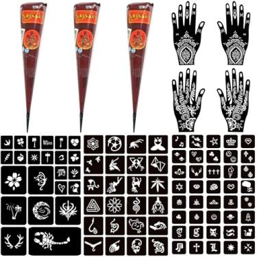 Imagem de Moricher Kits de tatuagem temporária, 3 cones de tatuagem de henna, 101 estêncis, marcadores semipermanentes, gel jagua, para mulheres, homens, crianças, faça você mesmo, pintura artística, presentes