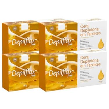 Imagem de Kit 4 Cera Quente Depilatória Profissional Natural Mel Depilflax Barra 1Kg Grande