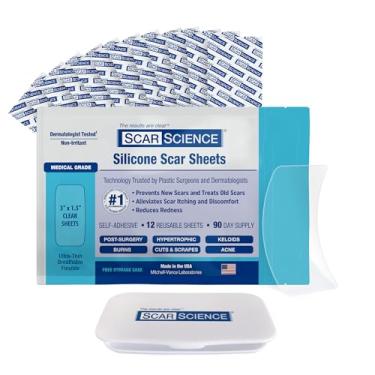 Imagem de Adesivos de cicatriz de silicone de grau médico avançado, 12 tiras reutilizáveis de silicone resistentes à água de 7,6 cm para cicatrizes recém-curadas e cicatrizes mais antigas - Folhas de gel de