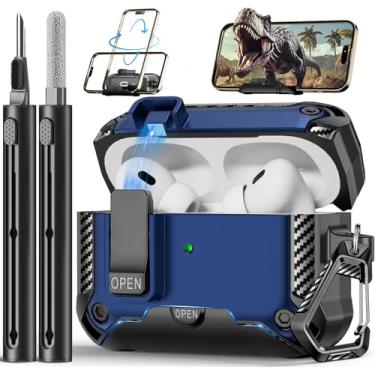 Imagem de Polislime Capa para AirPods Pro 2ª geração com suporte de telefone, design de interruptor automático de proteção contra quedas com kit de limpeza para carregamento de iPod Pro (cabo USB-C/Lightning