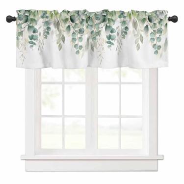 Imagem de Cortina de saia de folhas de eucalipto verde sálvia para janelas de cozinha, cortina de camada de folha de aquarela de primavera com tratamento de janela botânica sanefas para quarto/sala de estar