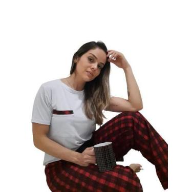 Imagem de PIJAMA ADULTO FEMININO LONGO LUXO OUTONO INVERNO XADREZ ALGODÃO FLANEL