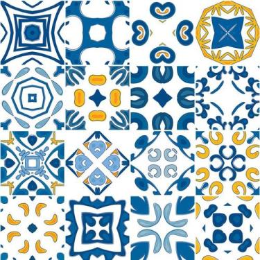 Imagem de Adesivo de Azulejo - Ladrilho Hidráulico - 20cm x 20cm - 16un - 379Azg