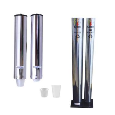 Imagem de Kit Porta Copo Inox Água 200ml + Suporte Copo Café 50ml + Lixeira Inox