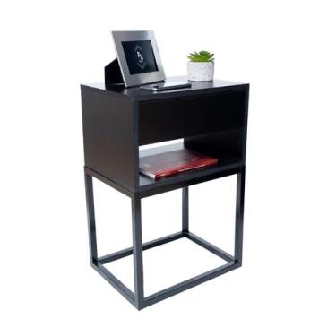 Imagem de Mesa De Cabeceira Preto 40Cm Industrial 1 Gaveta Base Preta - Fl Decor