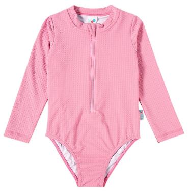 Imagem de Maiô Manga Longa Infantil Proteção UV em Lycra Trabalhada Rosa Tip Top