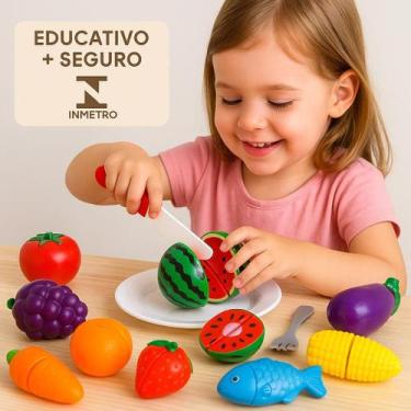 Imagem de Kit Brinquedo Educativo Infantil De Cortar Frutas Legumes Cozinha Com 
