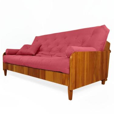 Imagem de Sofá Cama Paris II Ripado Sarja em Madeira Maciça Natural