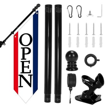 Imagem de Kit de bandeira aberta com mastro - Banner aberto de lona resistente para loja comercial, placa dupla face externa de 106 x 30 cm com suporte - Sinalização publicitária para varejo e lojas (patriótica