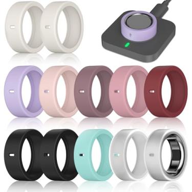 Imagem de Pacote com 12 capas de anel compatíveis com Oura Ring Gen 4/4 Ceramic, Oura Ring Gen 3 Horizon/Heritage, Surport Charging com capa, protetor de anéis de silicone elástico antiarranhões para homens e