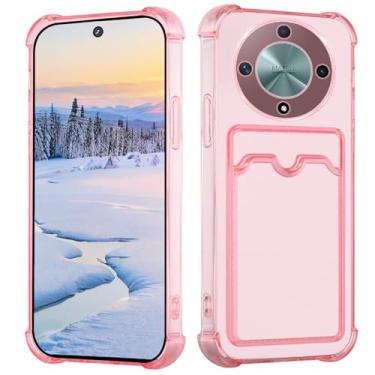 Imagem de Yarxiawin Capa para Honor Magic 6 Lite transparente com porta-cartão, capa fina rosa fofa para Honor Magic 6 Lite capa de telefone de silicone macia à prova de choque protetora à prova de quedas (rosa
