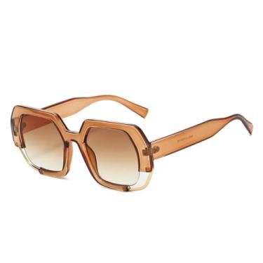 Imagem de Óculos de sol quadrados poligonais femininos, óculos de sol da moda com lentes degradê UV400, armação transparente para homens (degradê de chá)
