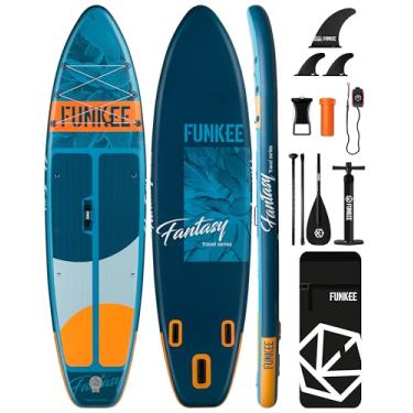 Imagem de FUNKEE Prancha de stand up paddle inflável extra larga de 11'×34"×6", prancha de sup com barbatanas removíveis, mochila, remo flutuante, trela de segurança, capa de telefone flutuante para a