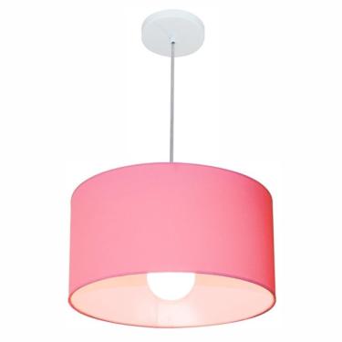 Imagem de Lustre Pendente Cilíndrico Free Lux Para Mesa De Jantar, Sala, Quarto, Churrasqueira E Balcão. Rosa-bebê Tam: 40x21cm