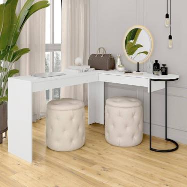 Imagem de Camarim Em L Industrial Com Led E Espelho Oval Mavi Bco/pto Fosc - M.a