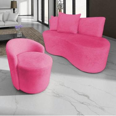 Imagem de Kit Namoradeira + Poltrona Yara Orgânica Couro Rosa Pink - Mazzero Dec