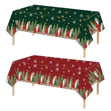 Imagem de LDFDRT Toalha de mesa de plástico descartável, 2 peças, toalha de mesa retangular de morcego assustador, 137 x 267 cm para decorações de festa (vermelho e verde)