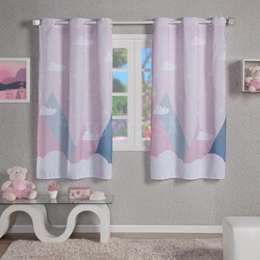 Imagem de Cortina Infantil Estampada, 200 x 150 cm, Poliéster, Decorativa para Quarto, Sala ou Escola (MONTANHA ROSA)