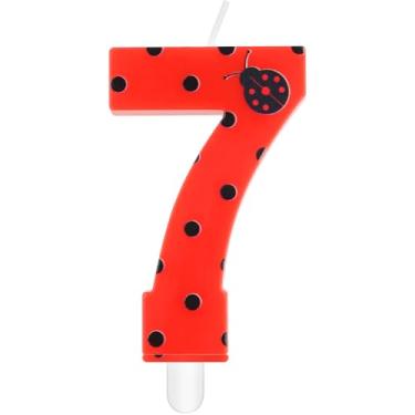 Imagem de iNINGER Miraculous Number 7 Birthday Candle Ladybug Cupcake Toppers for Kids, Miraculous Black Red Polka Dots Cartoon Ladybug Theme Number Candle for 7th Birthday Party Baby Shower.
