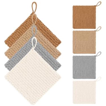 Imagem de Breling Porta-panelas de crochê de 20 cm de espessura, bases para copos de algodão quadrado neutro, almofadas quentes, tapetes feitos à mão, resistentes ao calor, para jantar em casa, para xícaras de