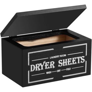 Imagem de DJAPWPX Suporte de folha de secador de madeira com tampa, dispensador de folhas de amaciante à prova de poeira de grande capacidade, fácil acesso, caixa de armazenamento de folhas de secadora multiuso